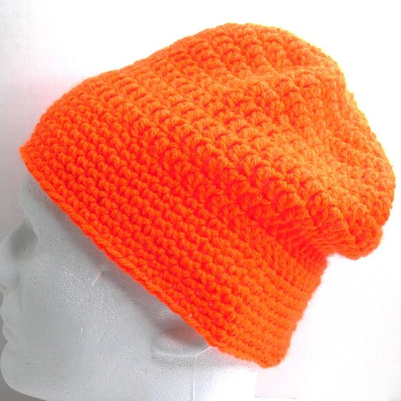 Bright Orange Baggy Beanie Hunter Hat Handmade Crochet Hand Knit Christmas Gift - Picture 1 of 7